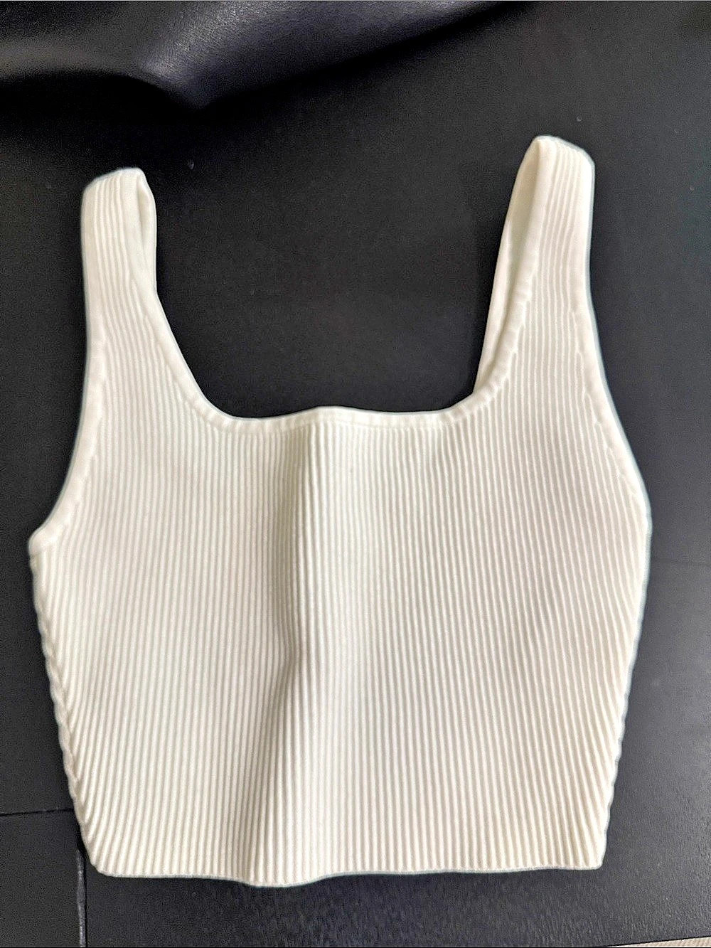 BABATON Contour Squareneck Tank Ribbed Crop in White Medium
